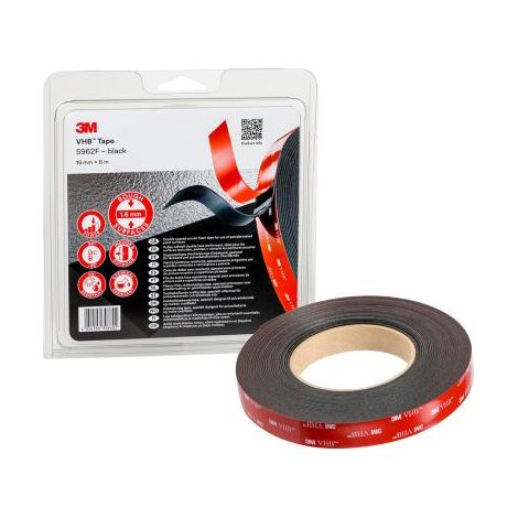 Ruban mousse acrylique  double face 3M 5962F VHB™, Noir, 19mm x 8m x 1.6mm ( Prix pour 1 )