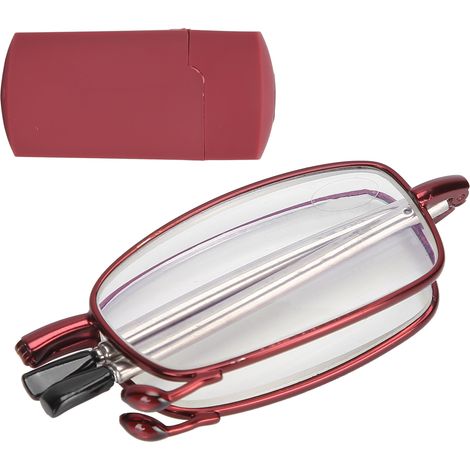 Lunettes de lecture pliables en acier inoxydable pour presbytes, style moderne et portable (+150, monture carrée rouge) (1/5)