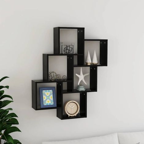 Étagère murale cube Noir 78x15x93 cm Bois d’ingénierie (1/5)
