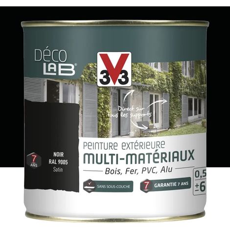 Peinture Extérieure Multi-Matériaux V33 Déco LAB Noir Satin 0,5 L (1/4)