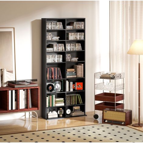 Meuble de rangement CD 78,5x24x175 cm en bois noir, gain de place pour salon FloraGrace (1/5)