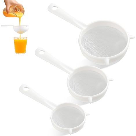 3 Pièces Passoire Plastique, Passoire Fine, Tamis Cuisine, Entonnoir Cuisine Égouttoir Vec Poignée et Trou, pour Jus, Yaourt, Café, Miel, Lait (1/5)