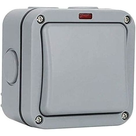 Interrupteur extérieur étanche - Interrupteur de commande - Voyant lumineux - 20A - IP65 adapté pour jardin, atelier, balcon, gris (1/5)