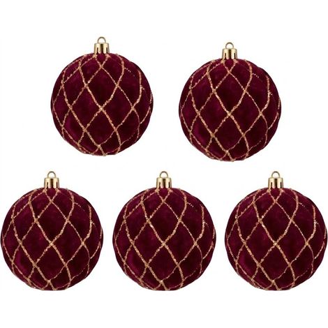 5 Palle per Albero di Natale grandi 10cm Velluto Bordeaux con Decorazioni oro Palla sfera natalizia' addobbi Bordò ghirlande Eleganti e particolari arredo casa e locali commerciali (1/5)