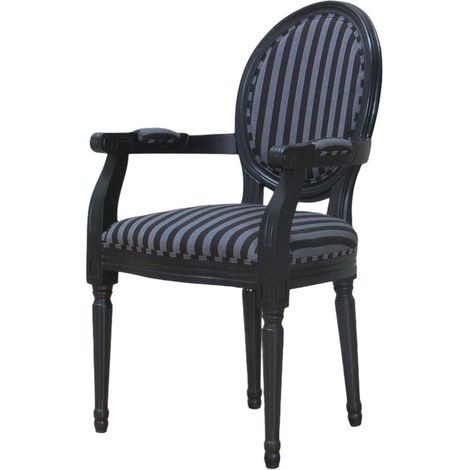 Rokoko/Amaretta Chaise de salle à manger avec accoudoirs noir antique, tissu noir rayé. (1/5)