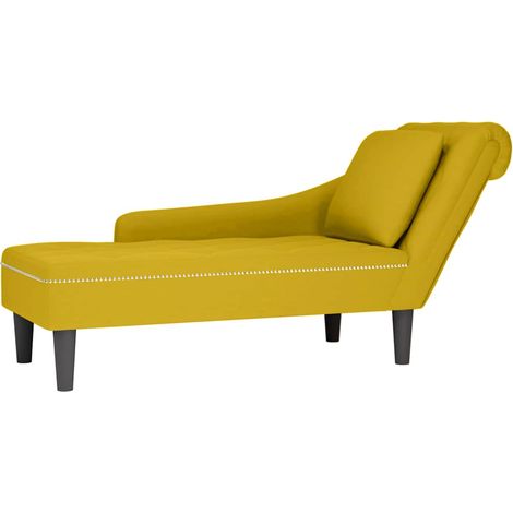 Chaiselongue mit Kissen und Rechter Armlehne Gelb Samt