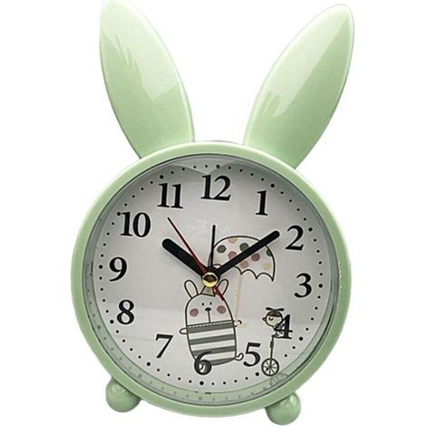 Réveil pour enfants Dww, Réveil, Réveil lapin, Réveil analogique classique, Réveil (vert) (1/3)