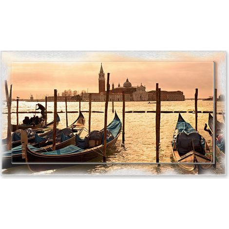 Lupia - Quadro moderno su Tela con Cornice stampata NEWEXT 75x135 cm, paesaggi localismi italiani, per casa soggiorno capezzale camera da letto hotel ufficio, VENEZIA GONDOLE ISOLA SAN GIORGIO (1/4)