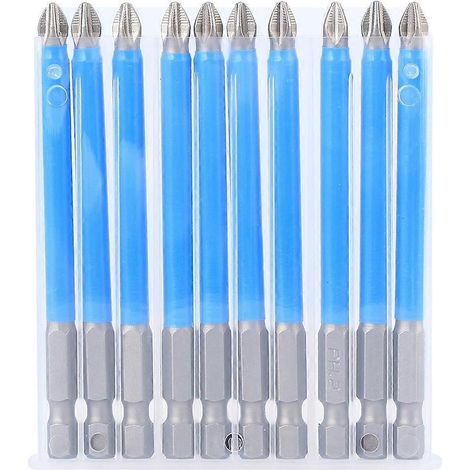 10-teiliges Set Schraubendreherbits, rutschfest, aus S2-Legierungsstahl, stark magnetisch, Kreuzbohrer PH2 x 90 mm