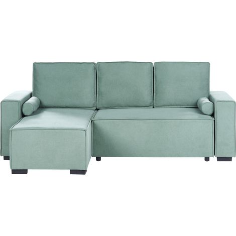 Sofá cama moderno 3 plazas con chaise longue derecho reposabrazos espacio de almacenaje reversible verde claro Edane