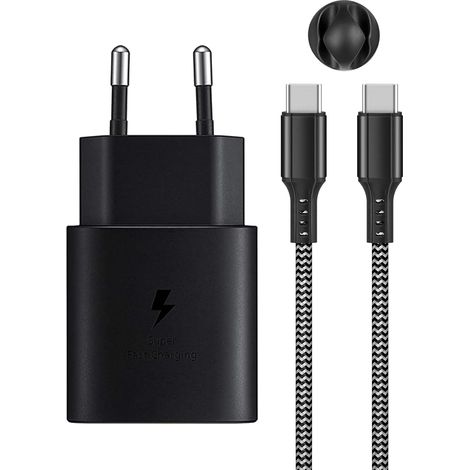 25W PD3.0 USB-C Schnellladegerät für Samsung Galaxy S25/S24/S23/S22/S21/S20 Ultra/S10e/Z Flip 6/Z Fold 6 5G/S20FE/Note20/10/9/S10/S9/S8/iPad Pro 12.9, mit 2 m Nylon-Typ-C-Kabel (Schwarz) (1/5)