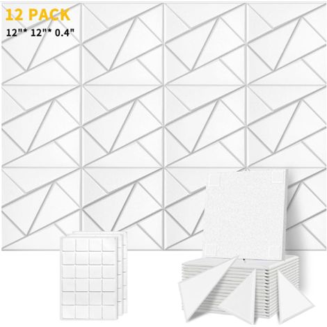 Lot de 12 panneaux acoustiques auto-adhésifs, rembourrage insonorisant en polyester, panneaux muraux insonorisants haute densité, 30 x 30 x 1cm, blanc (1/5)
