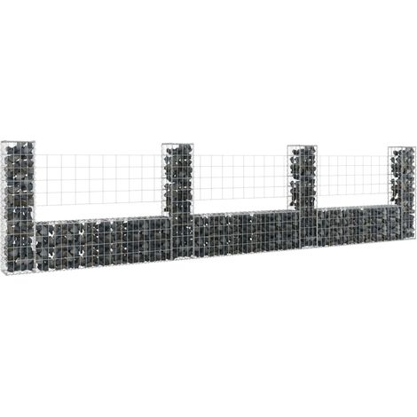 INLIFE Panier de gabion en forme de U avec 4 poteaux Fer 380x20x100 cm (1/5)
