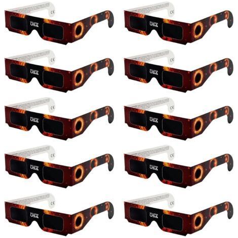 Lot de 10 paires de lunettes pour l'observation des éclipses solaires — Adaptées à l'observation des éclipses totales ou partielles — Lunettes d'observation solaire en carton