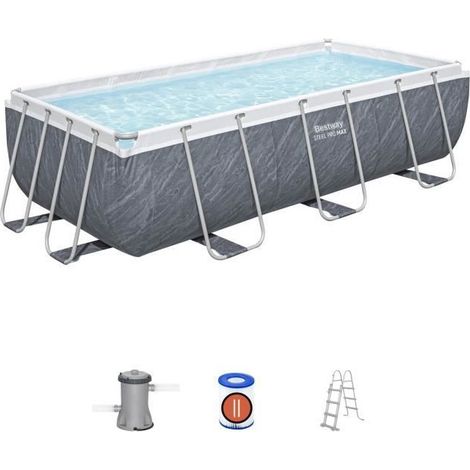Kit Piscina fuera del suelo BESTWAY Steel Pro Max - 404 x 201 x 100 cm - Rectangular (Filtro de cartucho, escalera, 1 cart)
