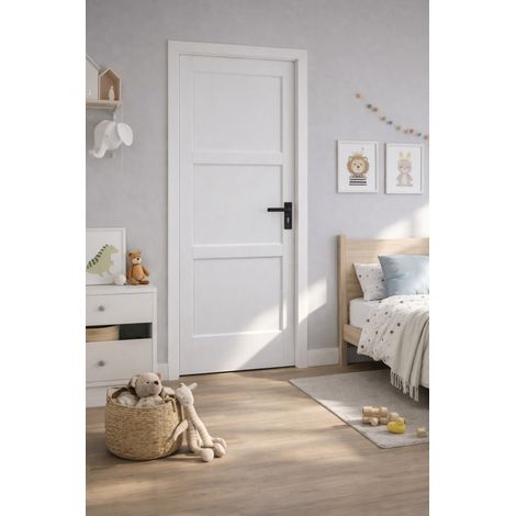 Bloc Porta Korya Bianco 3 Pannelli H204 x L83 cm Cornice Tavola P.giusto, maniglia GD MENUISERIES
