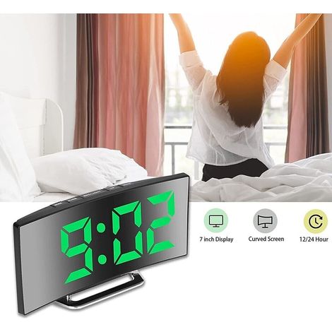 SVEGLIA DIGITALE DISPLAY LED CURVO OROLOGIO TAVOLO COMODINO SPECCHIATO DD-1209 (1/7)