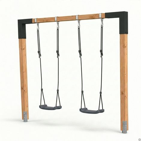 Exit Toys – Balançoire double en bois Douglas 230 cm – 2 sièges – Charge max 200 kg – Ancrages au sol galvanisés – 100% réparable et recyclable