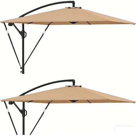 2er-Set  ampelschirm Ø260 cm Sonnenschirm mit UV-Schutz 50+ wasserabweisend Kurbelschirm mit Ständer, Abdeckung, Kurbel, Windsicherung, Marktschirm kippbar Gartenschirm für Balkon Terrasse Khaki