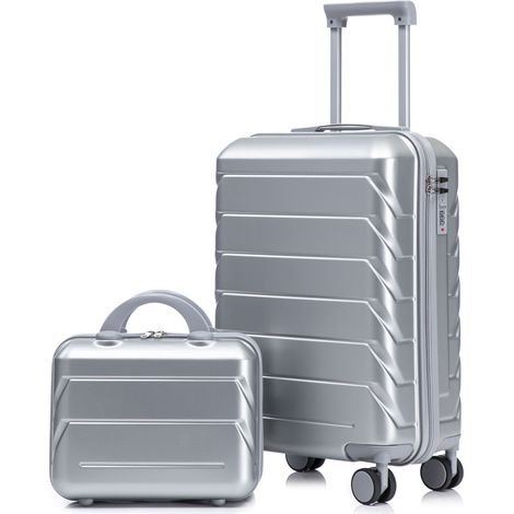 Ensemble de 2 valises à roulettes en ABS 14"/19" avec serrure à combinaison et trousse de toilette 14" (argent) (1/5)