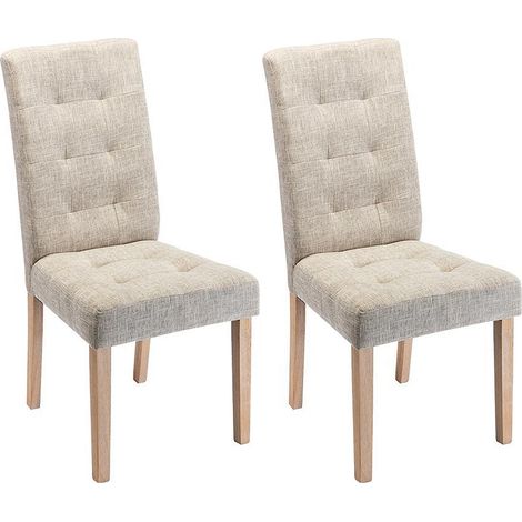 Lotto di 2 Sedie in Tessuto e gambe Legno - Beige - VILLOSA