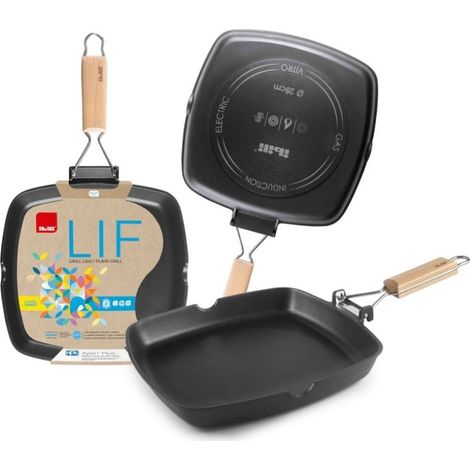 Grill liso aluminio fundido asa abatible lif 28 cm induccion