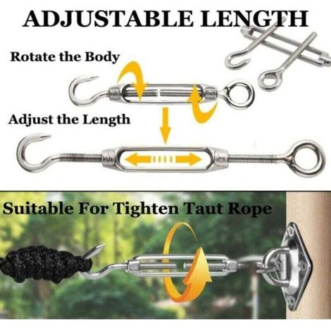 M5 Tendeur Cable Tendeur Crochet et œil Acier Inoxydable 304 Tendeur Réglable Tendeur de Fil Utilisé pour Tendre le Fil d'acie (1/4)