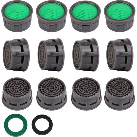 Aeratore per rubinetto, inserto limitatore di flusso, per filtro rubinetto bagno o cucina, compatibile con aeratori per rubinetto con filettatura interna ed esterna, con rondella (12 pezzi) (1/4)