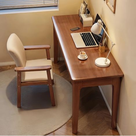 Bureau en bois massif avec tiroirs, design Mid-Century, idéal pour petits espaces, finition noyer (1/5)