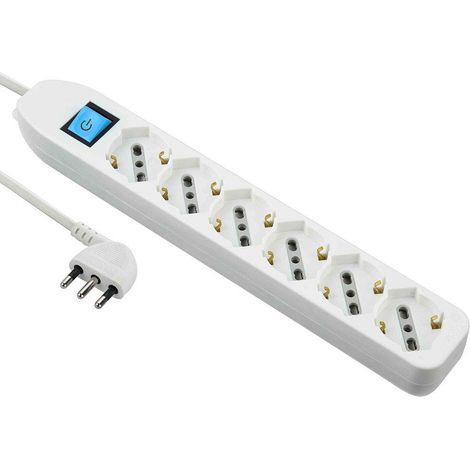 Multiprise 6 Places Bulles (Schuko + 10/16 A) avec Interrupteur – Cordon 1,5 m, Blanc (1/5)