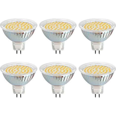 Ampoule LED GU5.3, 12 V, 3 W, blanc chaud (3000 K), Ø 50 mm, équivalent à GU5.3 30 W, 500 lm, AC/DC 12 V MR16, spot LED encastré GU5.3 pour jardin/entrée/terrasse, non dimmable, lot de 6 [Classe d'eff (1/4)