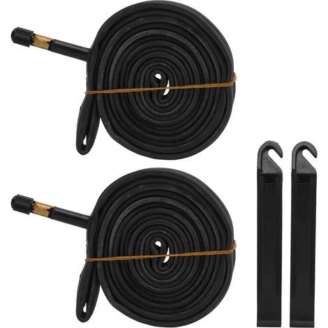 2 Pièces Chambre à Air VTT 700x23C Valve Schrader 48mm en Caoutchouc Butyle avec 2 Démonte-pneus