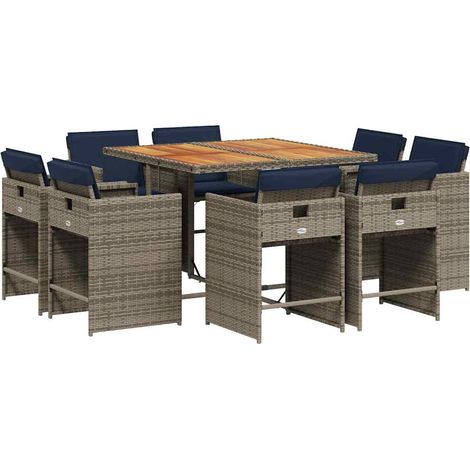 Maison Exclusive - 9-teiliges Garten-Ess-Set mit Kissen, grau, Po (1/5)