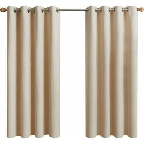 Rideau Occultant Thermiques, 2 Panneaux Rideaux Courts Isolant Anti Froid et Anti Bruit à Oeillets pour Salon, Chambre Enfant ou Adulte, Dressing (132 x 155cm, Beige Écru),de (1/4)