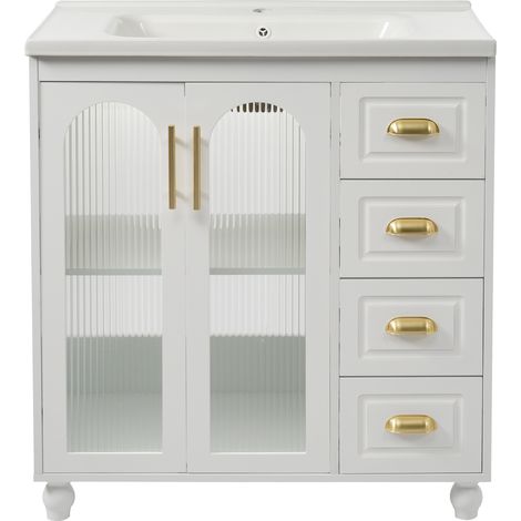 CAIziMeuble-lavabo de salle de bain de 80 cm avec vasque en céramique blanche
