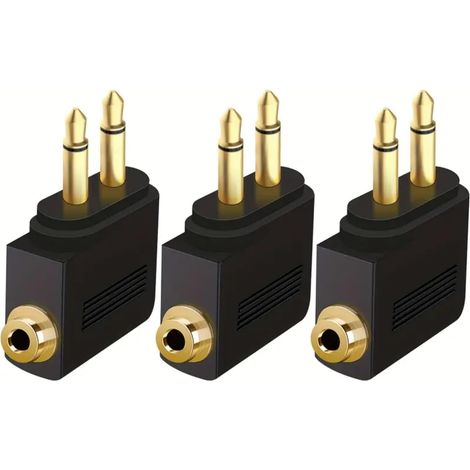 Adaptateur pour casque de vol, double prise jack 3,5 mm mâle vers femelle, adaptateur pour casque d'avion, connecteur audio jack vers prise jack pour avion (lot de 3, plaqué or) (1/5)