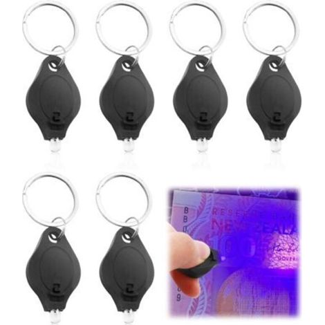 Set mit 6 Mini-LED-Taschenlampen, Metall-Schlüsselanhänger mit UV-Sensor und Banknoten-Wasserzeichen, Taschenlampe mit Schlüsselanhänger, ultrakompakter Schlüsselanhänger [Energieklasse A] (1/5)