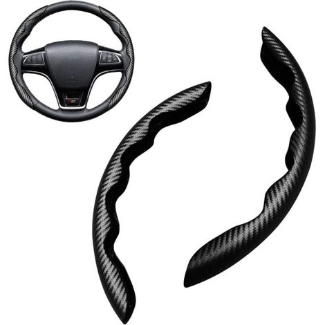 Processus Fibre Carbone Protection Volant Segmentée Universelle, Couvre Volant pour Voitures et Camions, Housse en Fibre de Carbone (Noir) (1/4)