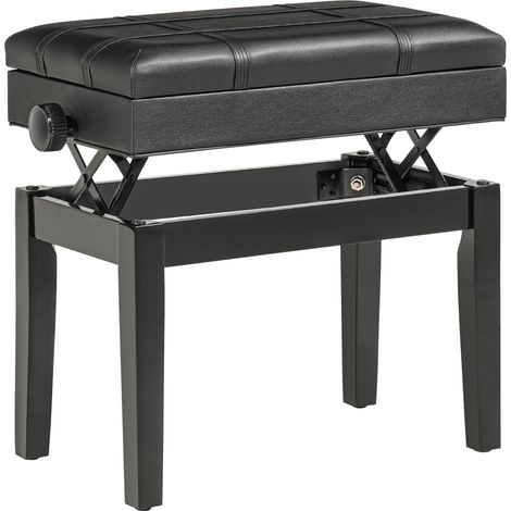Banco de piano con almacenamiento, altura regulable, negro, 63 x 35 x 46-56 cm (1/5)