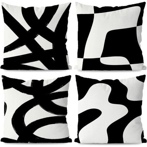 Housses de coussin décoratives noires et blanches 18 x 18 cm, motif abstrait blanc et noir, décoration de chambre pour salon, canapé, ensemble de 4 (1/5)