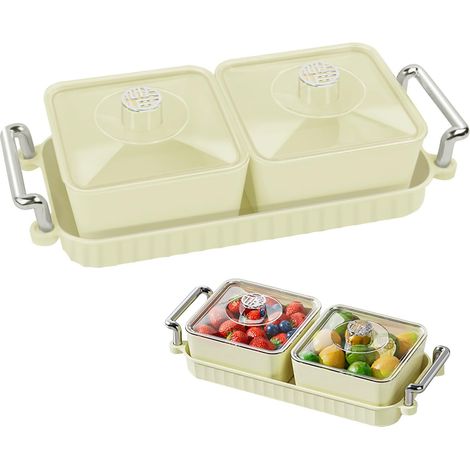 BoîTe Rangement Collation, Snack Box, Boite Compartiment Alimentaire, Plateau Service DiviséS avec Couvercle 2 Compartiments, Plateau Portable en Plastique pour Bonbons, Fruits Secs (1/5)