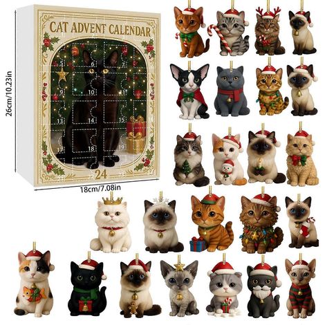 Nouveauté 2025 : Calendrier de l'Avent pour les amoureux des chats, boîte surprise, décoration pour sapin de Noël en acrylique (1/5)