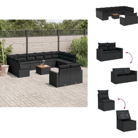 Salon de jardin avec coussins 13 pcs noir résine tressée - Ensemble Salon De Jardin - Mobilier De Jardin - Canapé Extérieur - Set De Jardin - Chaise Lounge (1/5)