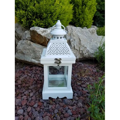 BONTURI CASA HOME DECORATION Lanterna Legno Piccola H 25 Cm 12 x 12 Cm Bianco
