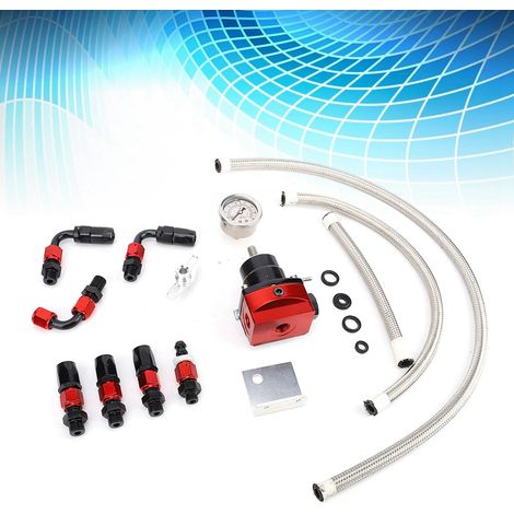 Kit régulateur de pression de carburant universel réglable pour voiture, noir et rouge, manomètre 0-100 psi (1/5)