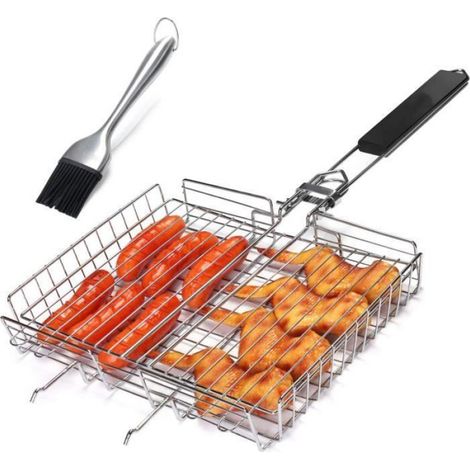 Accessoire de barbecue - - Panier Grille Pliable - 32 x 25 x 5 cm - Poignée Amovible - Métal (1/3)