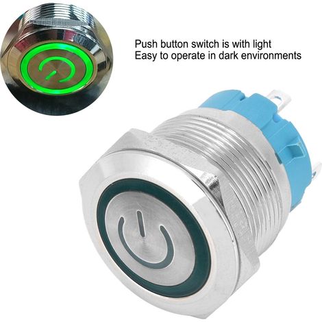 2 boutons poussoirs ronds à tête plate 4 broches 3-6V CC 22 mm avec témoin lumineux vert (1/5)