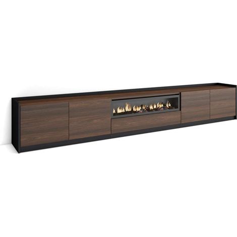 Mueble TV Cútar-02 de 310x50x37 cm con chimenea eléctrica, color roble oscuro y negro (1/4)