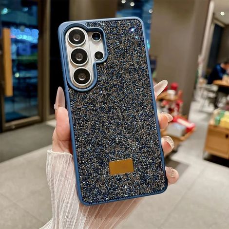 Coque brillante pour Samsung Galaxy S26 Ultra (Bleu foncé), logo en métal, protection intégrale.