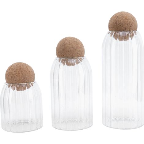 Lot de 3 bocaux en verre avec bouchon à bille, transparents, pour le rangement du thé, du café et des céréales. (1/5)
